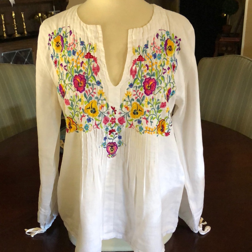 Johnny Was Embroidered Linen Top